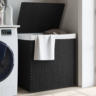 vidaXL Laundry Basket with 2 Sections Black 53x35x57 cm Poly Rattan