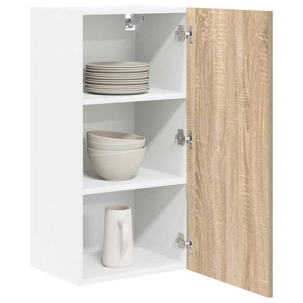 vidaXL Hanging Cabinet with Door Sonoma Oak and White 40 x 31 x 80 cm