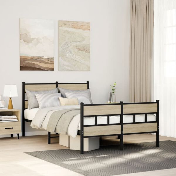 vidaXL Metal Bed Frame without Mattress Sonoma Oak 120x200 cm