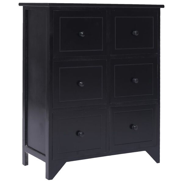 vidaXL Side Cabinet with 6 Drawers Black 60x30x75 cm Paulownia Wood