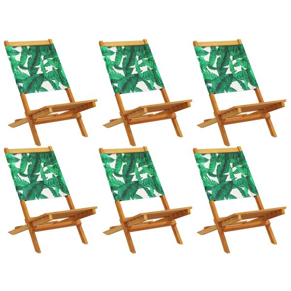 vidaXL Folding Garden Chairs 6 pcs Green Fabric and Solid Wood