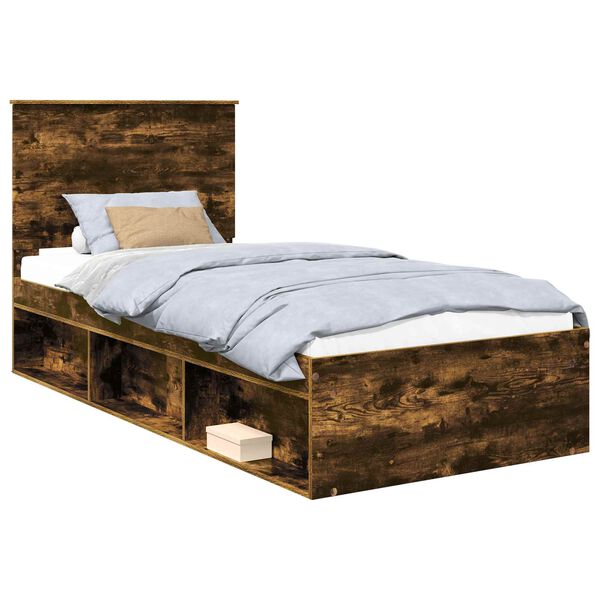 vidaXL Bed Frame with Headboard Smoked Oak 75 x 190 cm Solid Pine Wood