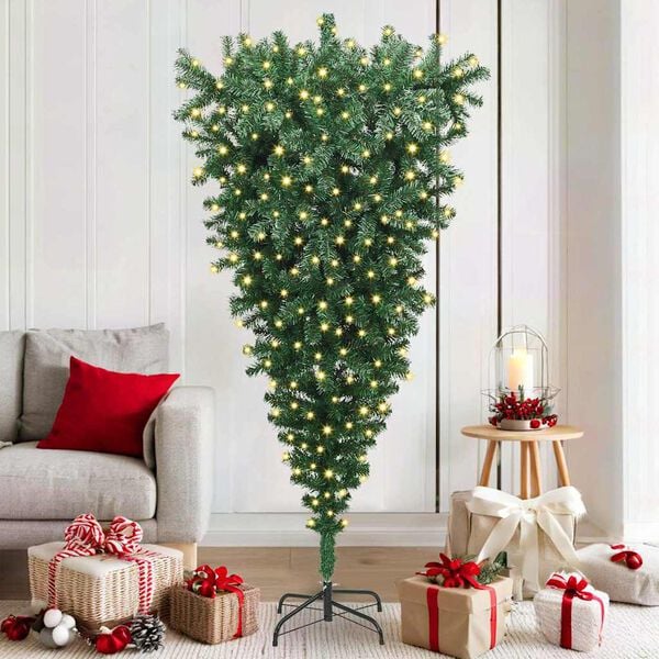 vidaXL Upside-down Artificial Pre-lit Christmas Tree Green 180 cm PVC