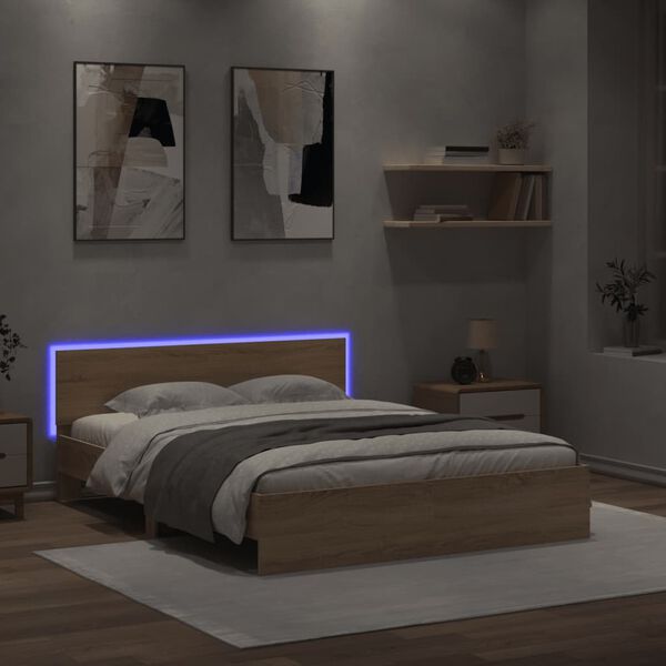 vidaXL Bed Frame with LED without Mattress Sonoma Oak 160x200 cm
