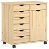 vidaXL Rolling Cabinet Brown 63.5 x 39 x 65.5 cm Solid Pine Wood
