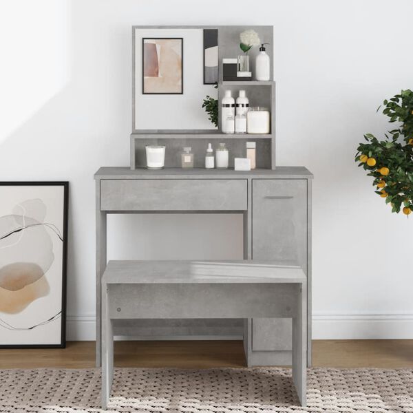 vidaXL Dressing Table with Mirror Concrete Grey 86.5x35x136 cm