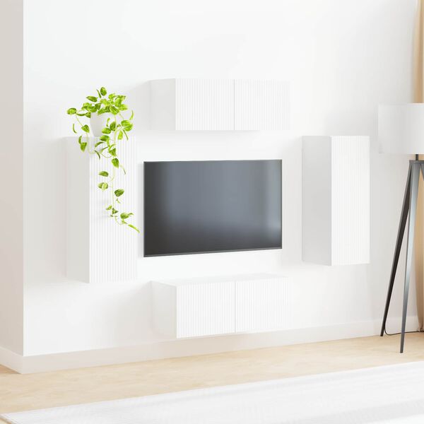 vidaXL TV Wall Cabinet Set Wall-mounted 4 pcs White Engineered Wood