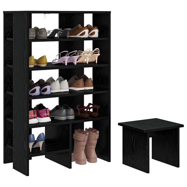 vidaXL Shoe Cabinet with Shelf 2 pcs Black Oak Engineered Wood