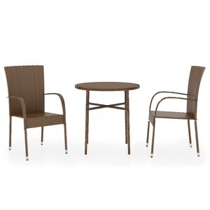vidaXL 3 Piece Garden Dining Set Poly Rattan Brown