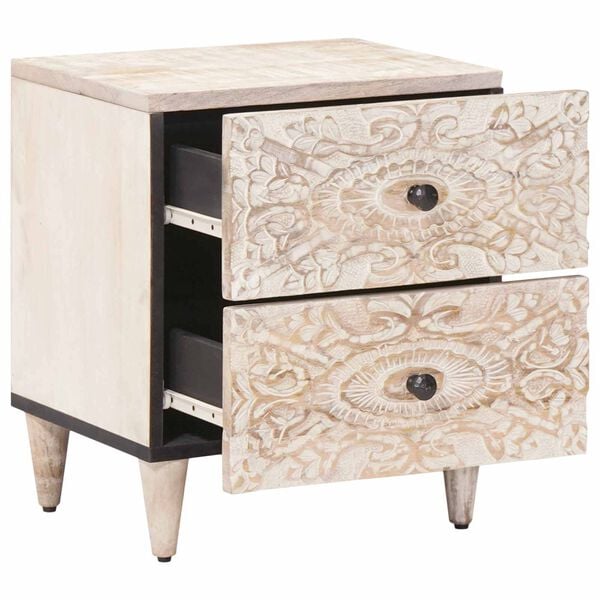 vidaXL Bedside Cabinet 2 pcs White 40 x 33.5 x 46 cm Solid Mango Wood