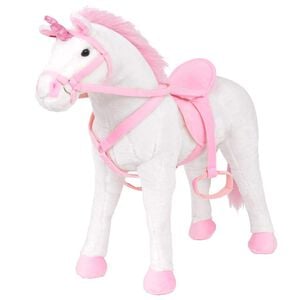 vidaXL Standing Plush Toy Unicorn White and Pink XXL