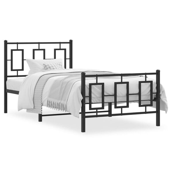 vidaXL Metal Bed Frame without Mattress with Footboard Black 90x200cm