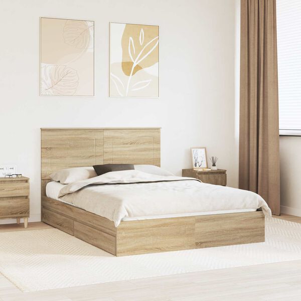 vidaXL Storage Bed with Drawer Sonoma Oak 160 x 200 cm Engineered Wood