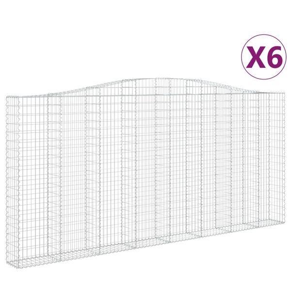 vidaXL Arched Gabion Baskets 6 pcs 400x30x180/200 cm Galvanised Iron