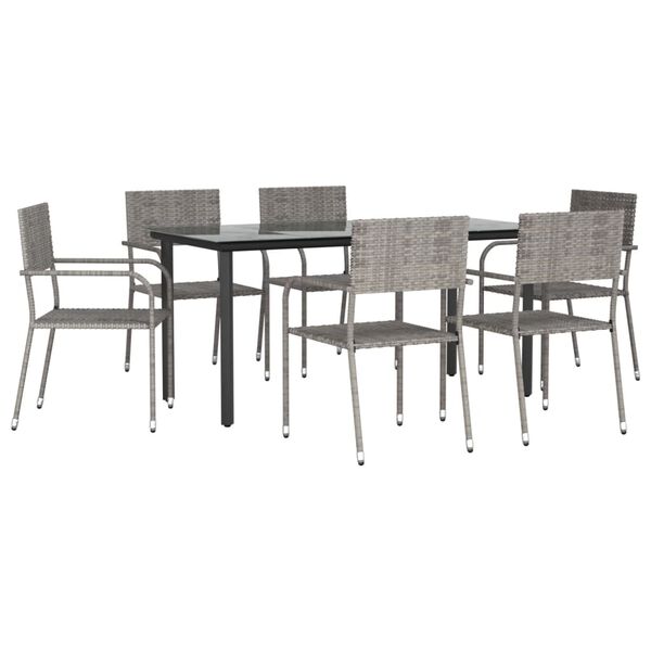 vidaXL 7 Piece Garden Dining Set Grey and Black Poly Rattan and Steel