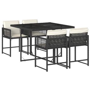 vidaXL 5 Piece Garden Dining Set with Cushions Black Poly Rattan