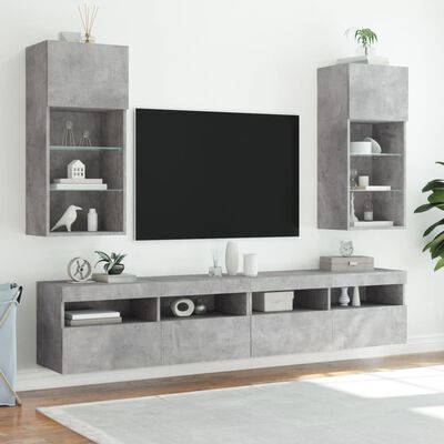 vidaXL TV Cabinets with LED Lights 2 pcs Concrete Grey 40.5x30x90 cm