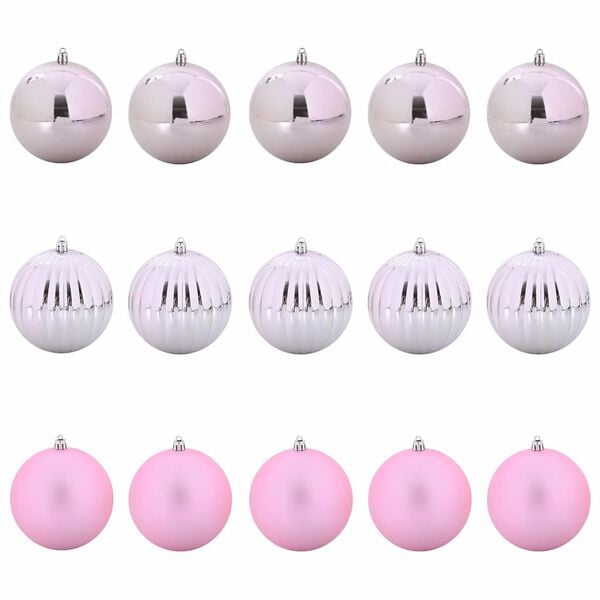 vidaXL Christmas Bauble Set XL 15 pcs Pink Plastic
