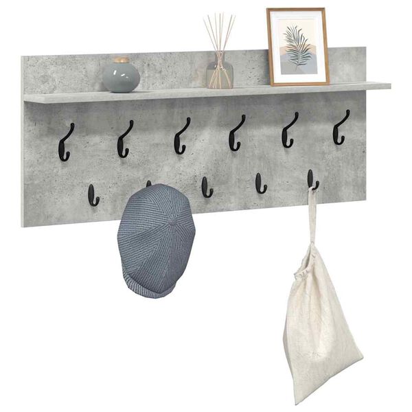 vidaXL Wall-Mounted Coat Rack with Shelf Concrete grey Engineered wood