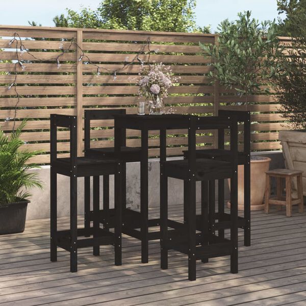 vidaXL 5 Piece Bar Set Black Solid Wood Pine