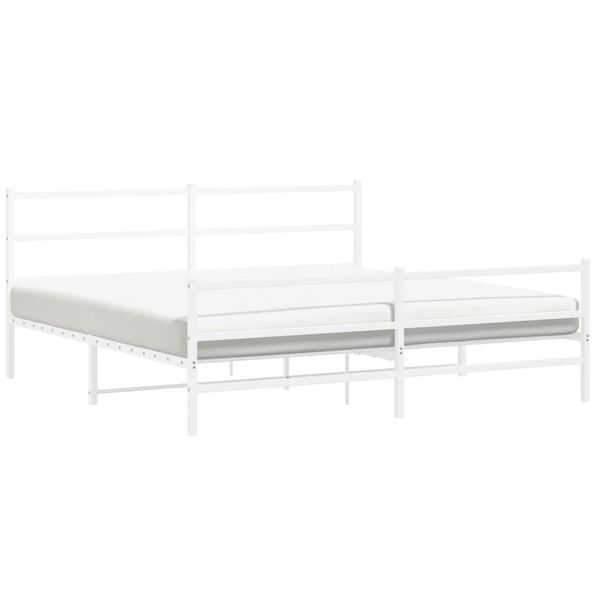 vidaXL Metal Bed Frame without Mattress with Footboard&nbsp;White 193x203cm