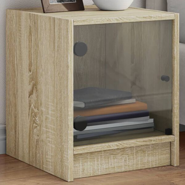 vidaXL Bedside Cabinets with Glass Doors 2 pcs Sonoma Oak 35x37x42 cm