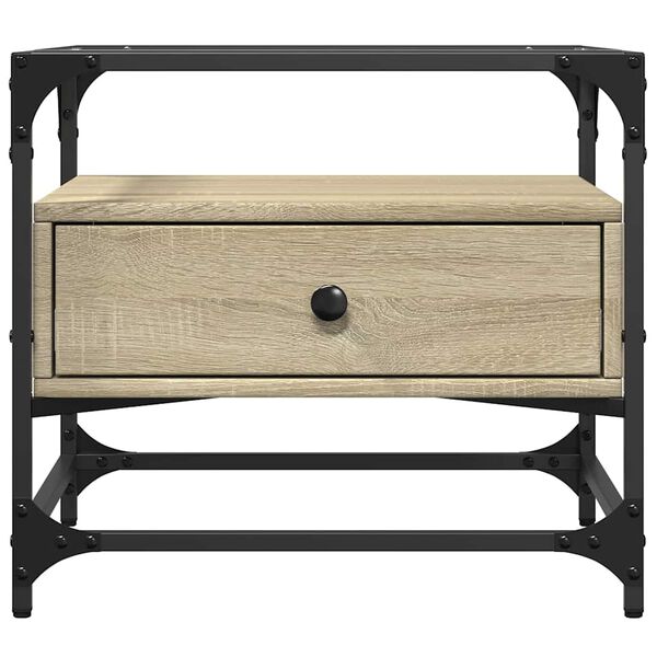 vidaXL Coffee Table with Glass Top Sonoma Oak 50x50x45 cm Steel
