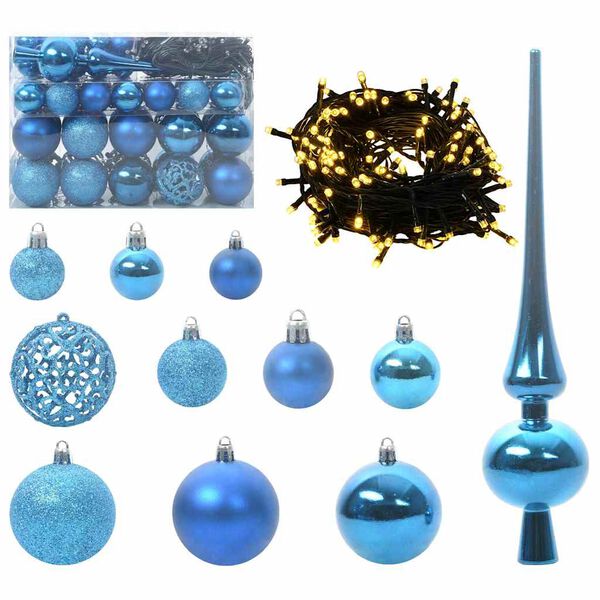 vidaXL Christmas Bauble Set with 150 LEDs 61 pcs Blue Plastic