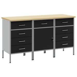 vidaXL Work Cabinet with Drawer 3 pcs Black and Grey 150 x 55 x 85 cm