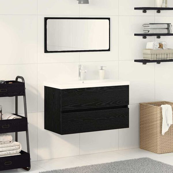 vidaXL Bathroom Furniture Set 3 pcs Black Oak Engineered Wood