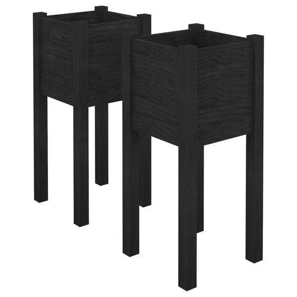 vidaXL Garden Planters 2 pcs Black 31x31x70 cm Solid Pinewood