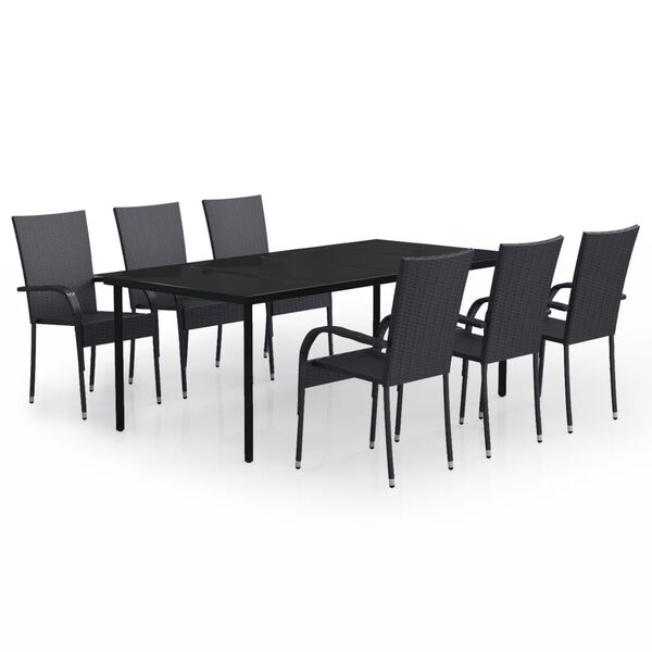 vidaXL 7 Piece Garden Dining Set Black