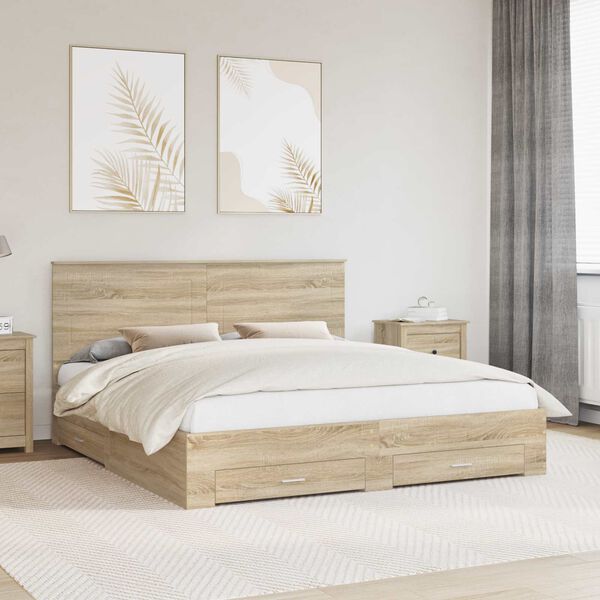 vidaXL Bed Frame with Drawer Sonoma Oak 180 x 200 cm Engineered Wood
