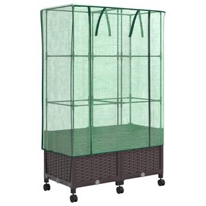 vidaXL Garden Planter with Greenhouse Cover&Wheels 2 pcs Brown PP