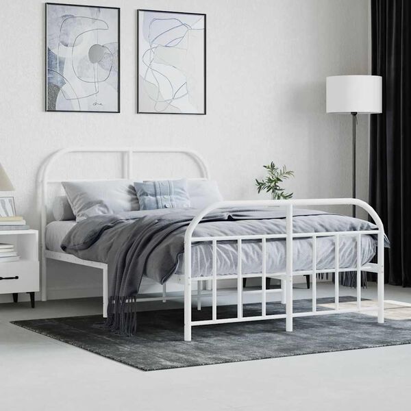 vidaXL Metal Bed Frame without Mattress with Footboard White 120x200cm