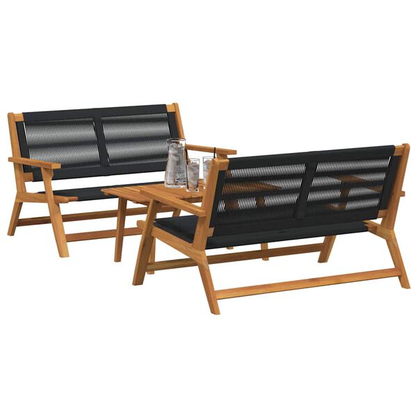 vidaXL Garden Chairs with Table 3 pcs Black Solid Acacia wood