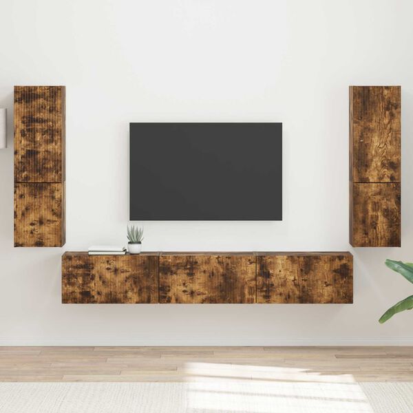 vidaXL TV Cabinet Set Wall-mounted 4 pcs Smoked Oak Engineered Wood