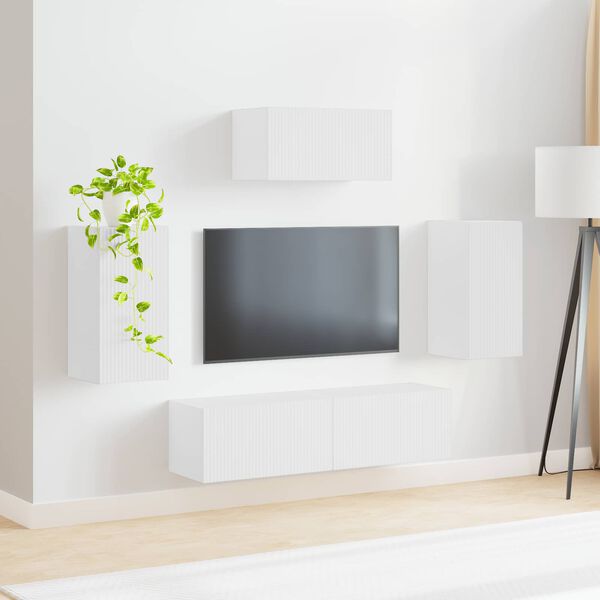 vidaXL TV Cabinet Set Wall-mounted 3 pcs White Engineered Wood