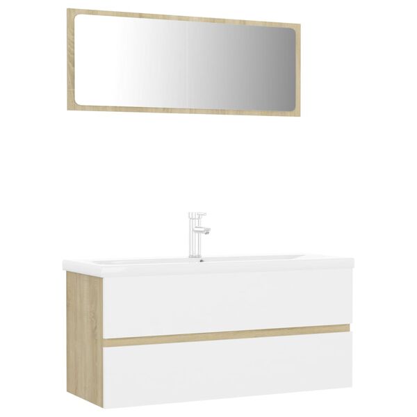 vidaXL Bathroom Furniture Set White and Sonoma Oak Engineered Wood