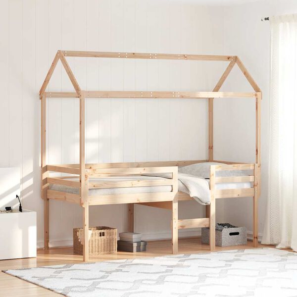 vidaXL High Sleeper Bed without Mattress 90x200 cm Solid Wood Pine