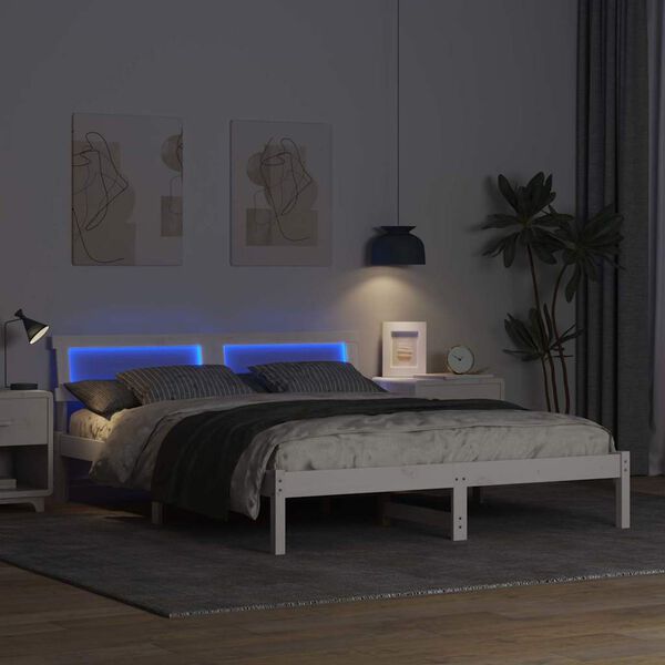 vidaXL Bed Frame with Headboard White 140 x 200 cm Solid Pine Wood