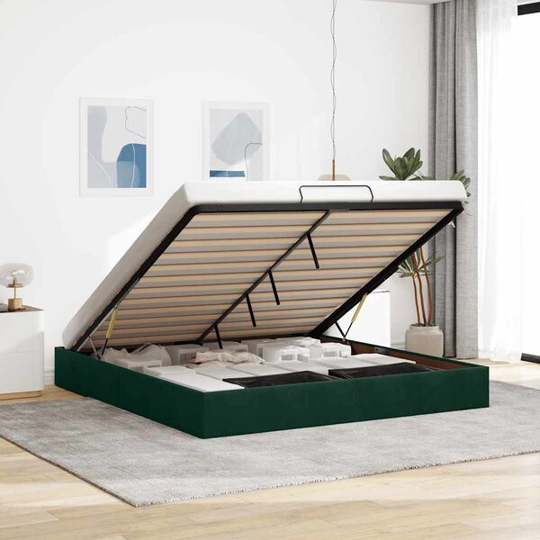 vidaXL Ottoman Bed Frame No Mattress Dark Green 200x200 cm Velvet