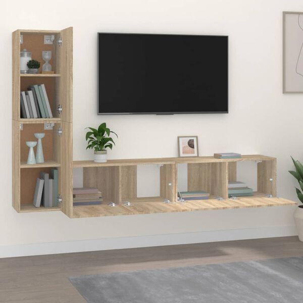 vidaXL 4 Piece TV Cabinet Set Sonoma Oak Engineered Wood