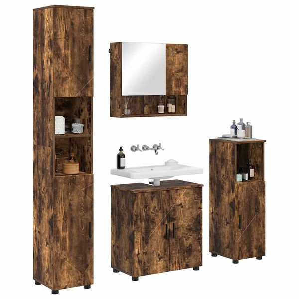 vidaXL Bathroom Furniture Set 4 pcs Smoked Oak Engineered wood & Metal