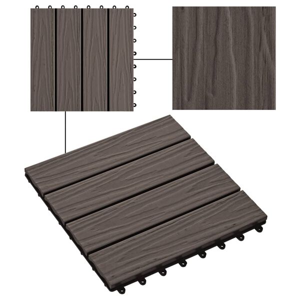 vidaXL 11 pcs Decking Tiles Deep Embossed WPC 30x30 cm 1 sqm Dark Brown