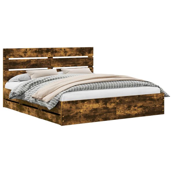 vidaXL Bed Frame with Drawer Smoked Oak 180 x 200 cm Engineer Wood