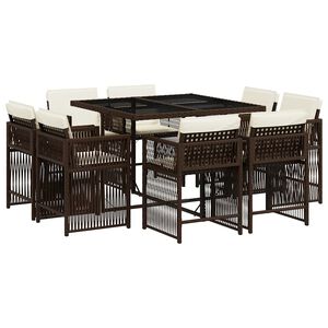 vidaXL 9 Piece Garden Dining Set with Cushions Brown Poly Rattan