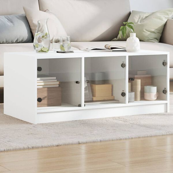vidaXL Coffee Table with Glass Doors White 102x50x42 cm