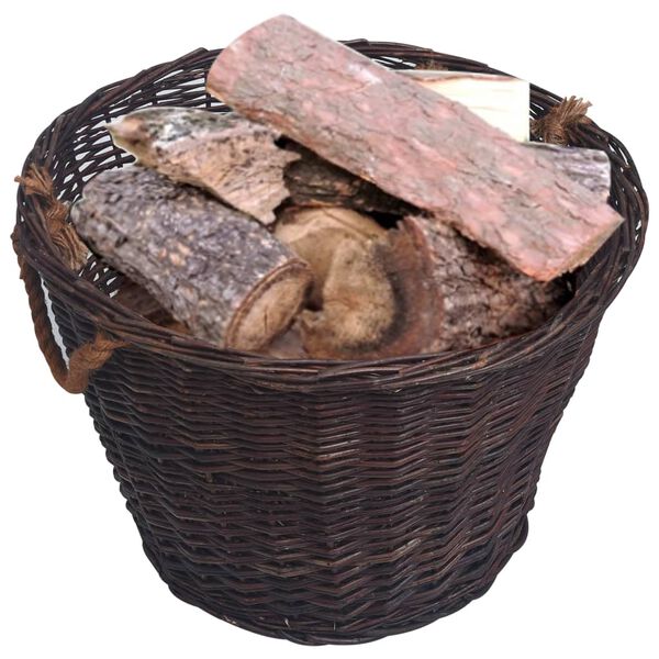vidaXL 3 Piece Stackable Firewood Basket Set Dark Brown Willow