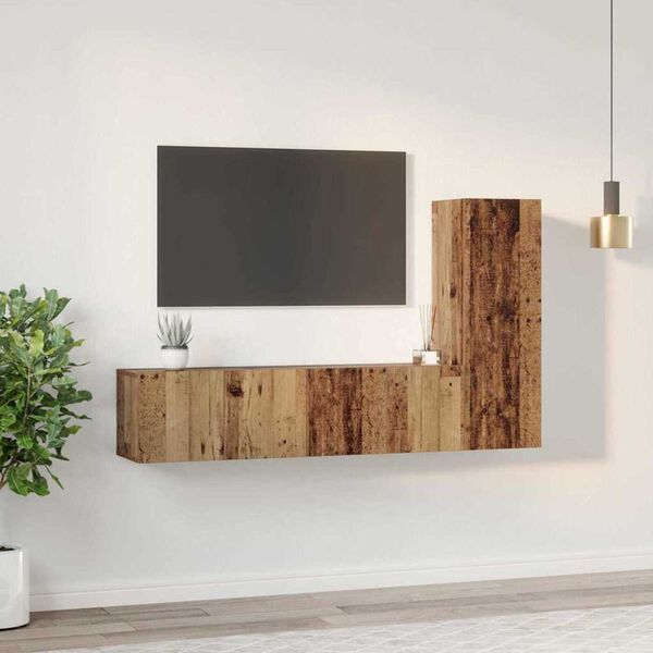 vidaXL TV Cabinet Set Wall-mounted 3 pcs Old Wood Engineered Wood